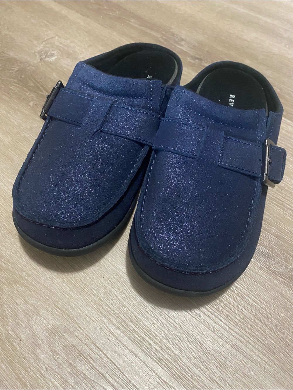 REVITALIGN Navy Glitter Slip-On Mules with Buckle